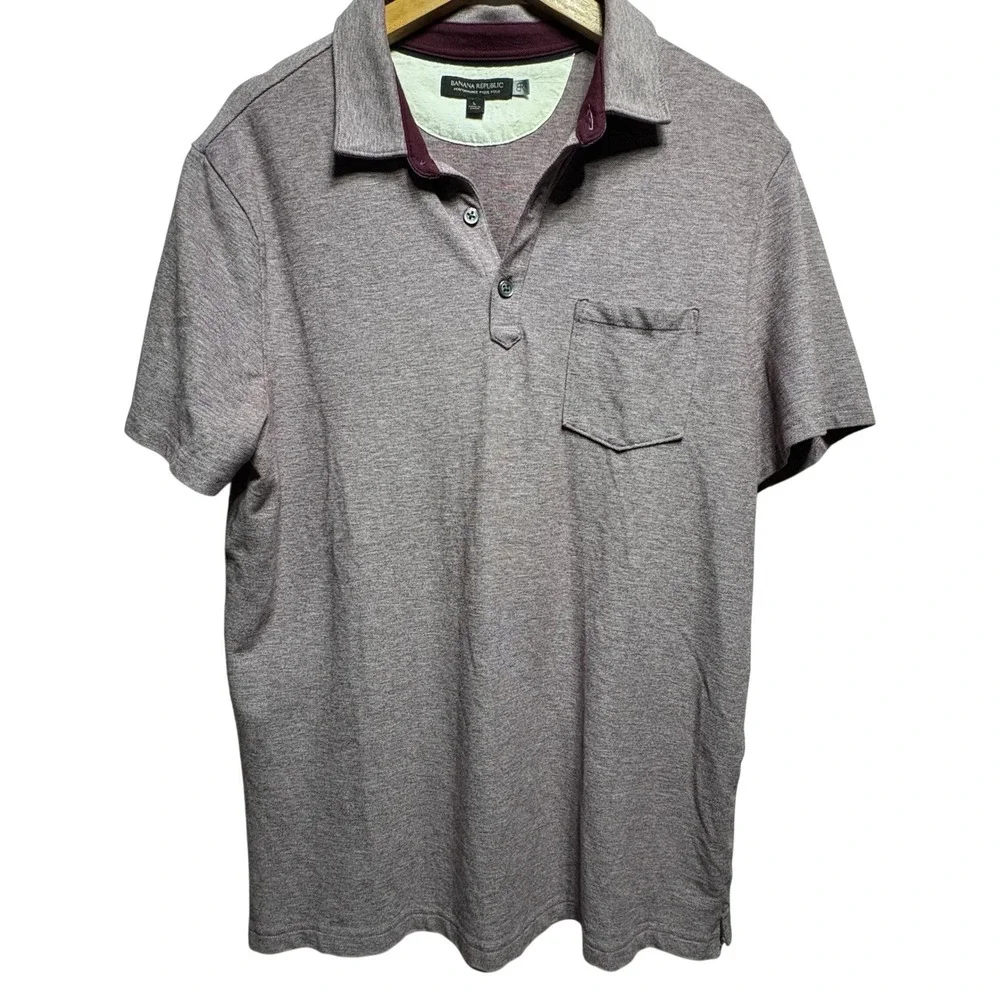Banana Republic Performance Pique Polo Shirt Mens Large Purple Heathered Pocket
